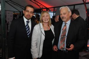 (left to right): Leonid Khankin (owner and creative director Ernst Benz), Elizabeth Doerr and Philippe Dufour enjoy the Baselworld party on March 27, 2009.