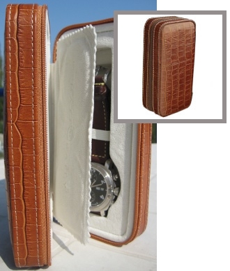 Two-watch leather travelling case