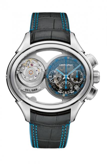 The chronograph side of the Hamilton Jazzmaster Face 2 Face