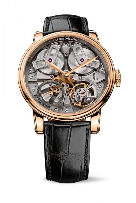 Arnold & Son TB88 with 18-carat rose gold case, grey open dial, case diameter 46 mm, A&S5003 exclusive Arnold & Son mechanical movement, hand-wound