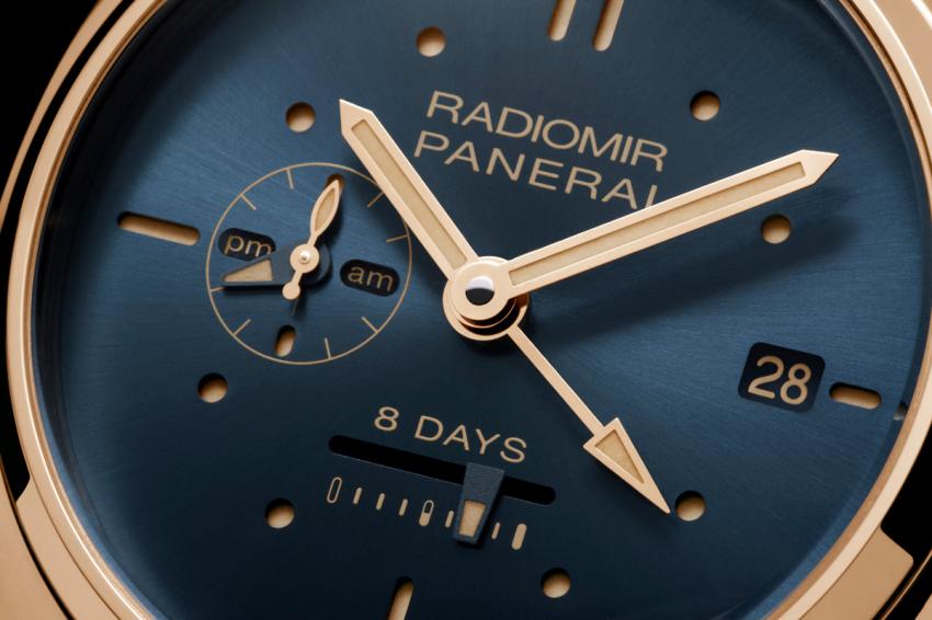 A closer look at the elegant dial of the Radiomir 8 Days GMT Oro Rosso