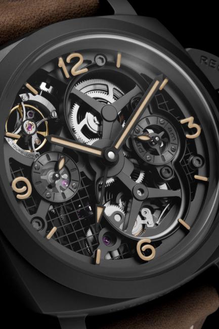 A closer look at the dial of the Panerai Lo Scienziato – Luminor 1950 Tourbillon GMT Ceramica 