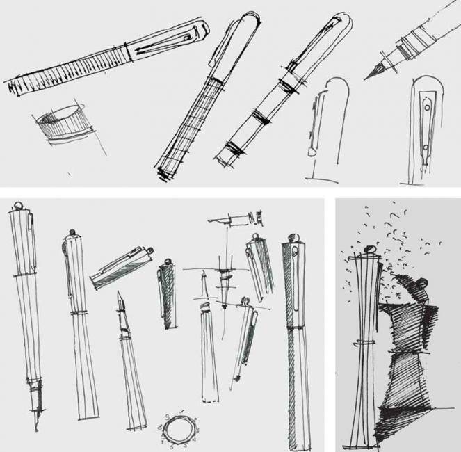 Sketches of pens by Giuliano Mazzuoli