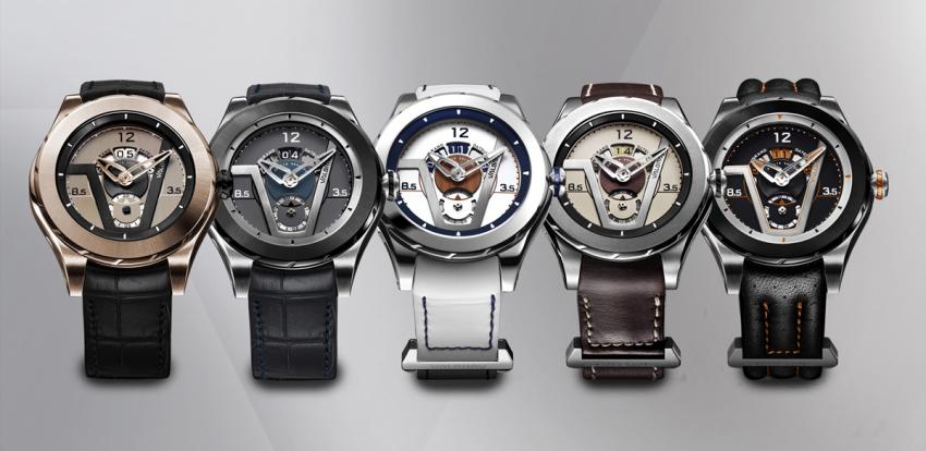 The Valbray Oculus V.02 Grand Dateur lineup: Gold Tie, Cool Blue, Nautic, Safari, Road 66