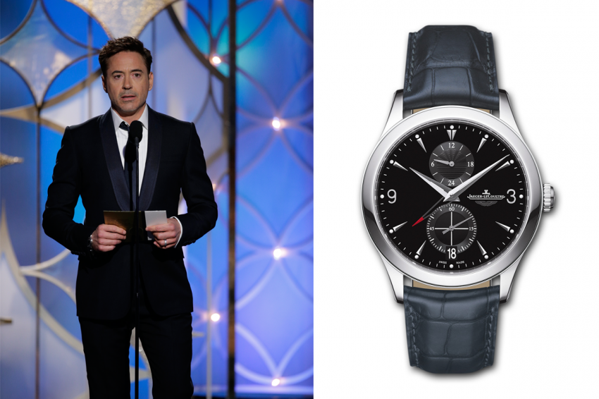 Robert Downey Junior wearing a  Jaeger-LeCoultre Master Hometime Aston Martin