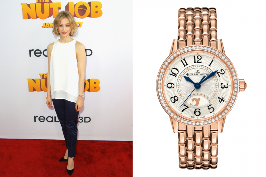 Sarah Gadon wearing Jaeger-LeCoultre Rendez-Vous Night & Day in pink gold