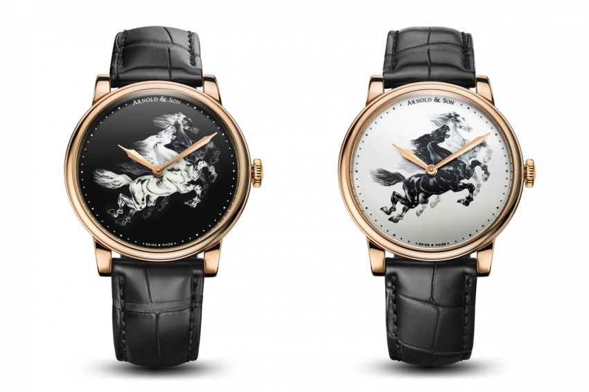 The Arnold & Son Hm Horses Set consists of two models with hand painted lacquer dials.