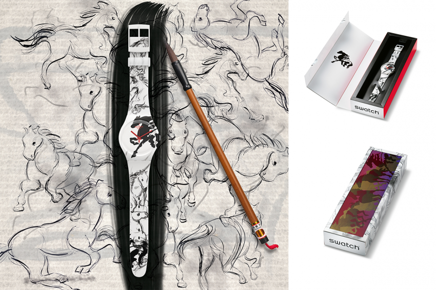 The design of the Swatch Year Of The Horse recalls the traditional Chinese painting and calligraphy.