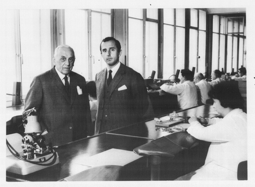 Jack Heuer with his father in the Heuer workshop in 1958