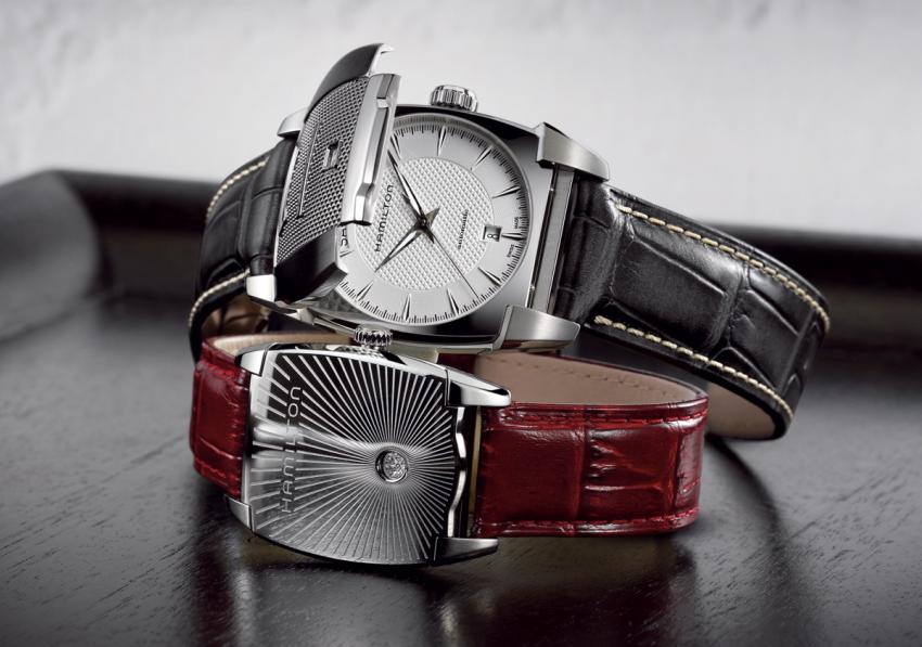 Inspired by a 1930s Hamilton sport watch, the Flintridge has a protective decorated folding cover.