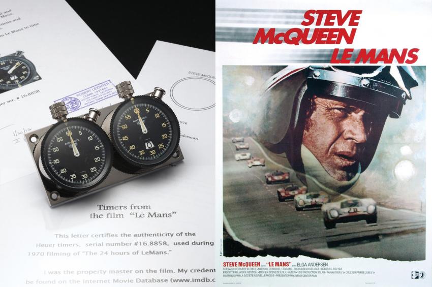 Heuer Set of Two Dashboard Timers used in the iconic 1971 racing film “Le Mans” starring the celebrated American actor, Steve McQueen.