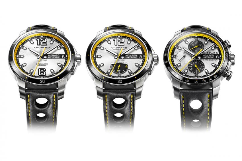 The new Chopard collection of Grand Prix de Monaco Historique watches.