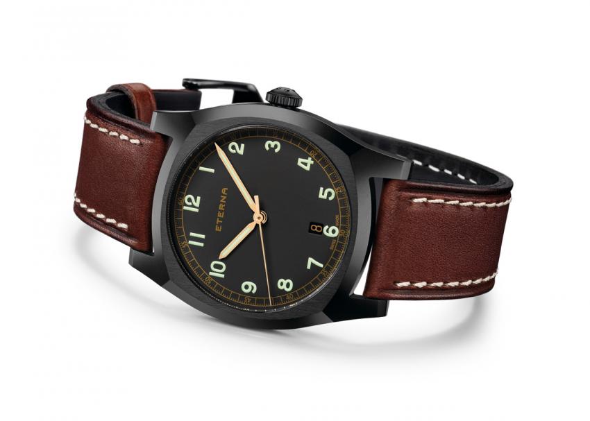 Eterna Heritage Military with black PVD coated stainless steel case. 