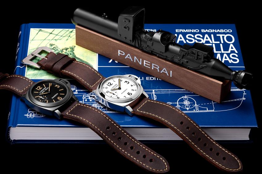 The PAM785 kit includes the Luminor Black Seal and the Luminor Daylight, as well as a human torpedo model and a booklet about the military equipment used by the special forces of the Royal Italian Navy.