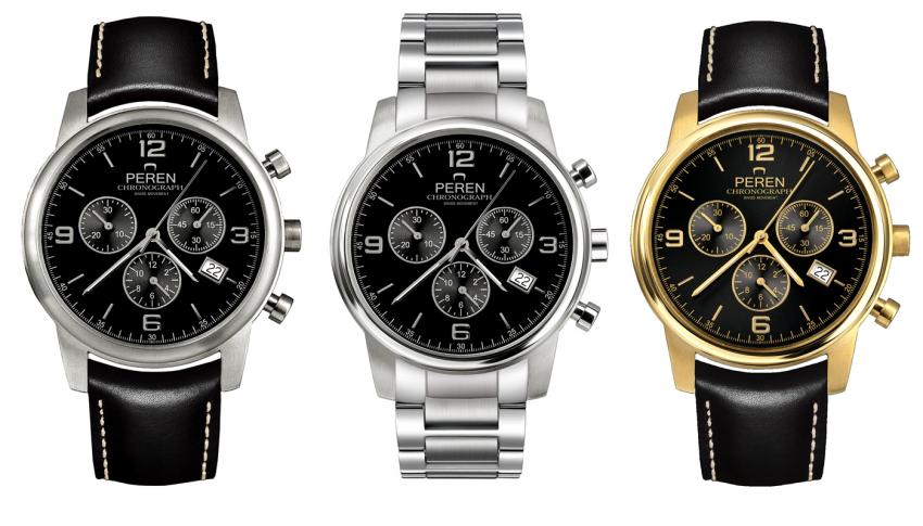 Peren Classic Chrono Military Edition, Class Chrono S for steel bracelet, and Classic Chrono Gold.