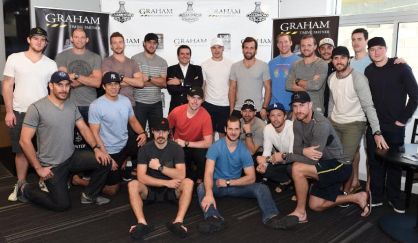 The LA Kings in more casual outfits, proudly showing off their GRAHAM Silverstone RS Endurance.
