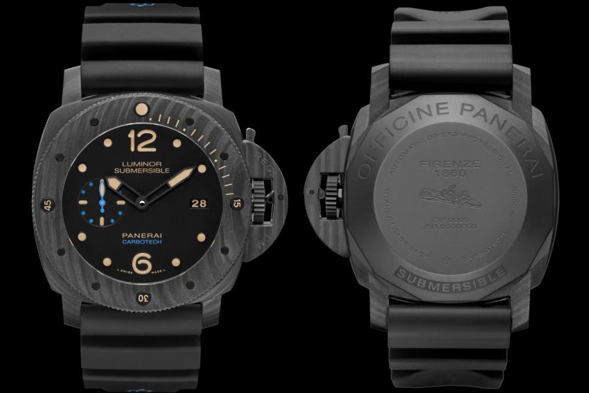 The front and the back of the Officine Panerai Luminor Submersible 1950 Carbotech (PAM00616)