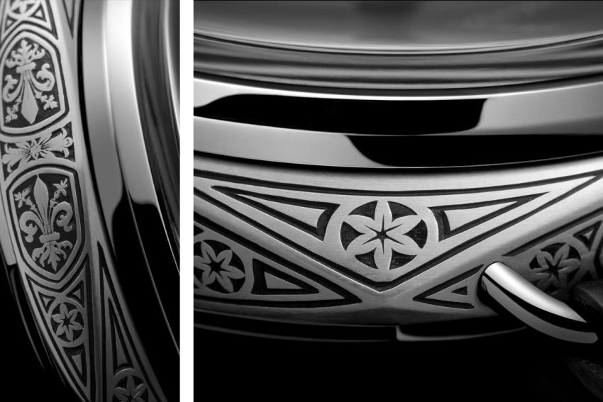 Close-up details of the engraving on the Panerai Radiomir Firenze 3 Days Acciaio - 47 mm (PAM00604)