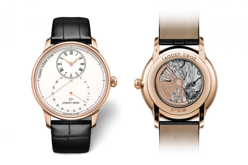 The front and the back of the Jaquet Droz Grande Seconde Deadbeat.