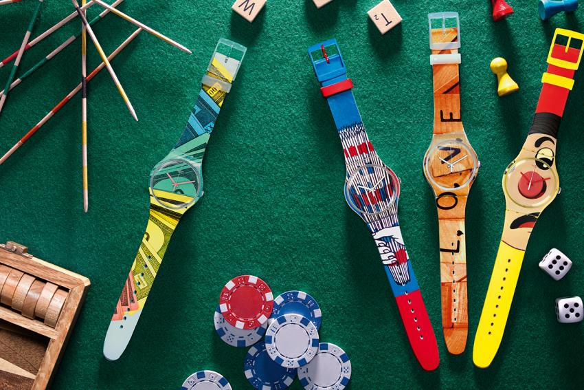 With IN THE PLAYROOM Swatch invites you to go back to the happy times of childhood, when you were playing Scrabble, Mikado, Operation of Monopoly. 