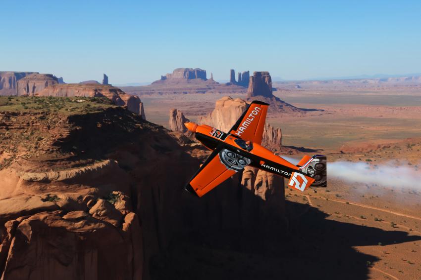 Hamilton brand ambassador Nicolas Ivanoff flying in the Monument Valley in Arizona