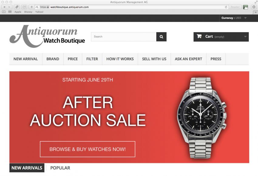 Screenshot of the Antiquorum online Watch Boutique