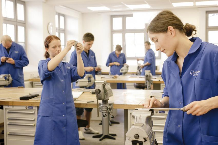 Toolmaker apprentices at the Alfred Helwig School of Watchmaking in Glashütte