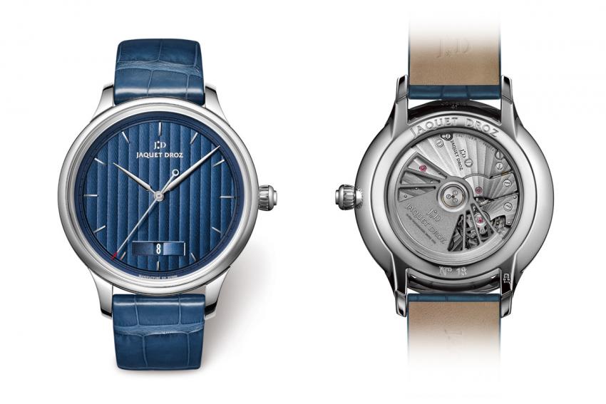 The Jaquet Droz Grande Heure Minute Quantième is powered by the JD1150P automatic calibre.