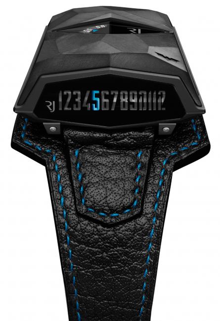 A side view revealing the linear hour display of the RJ-Romain Jerome Spacecraft: Batman