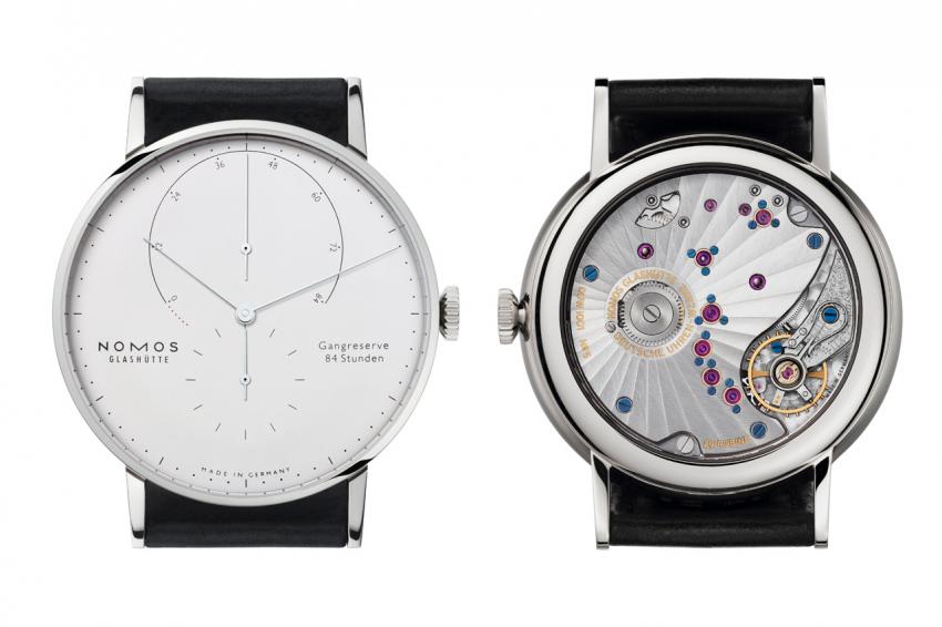 NOMOS Glashütte Lambda Weißgold, dial and back revealing the DUW 1001 in-house calibre
