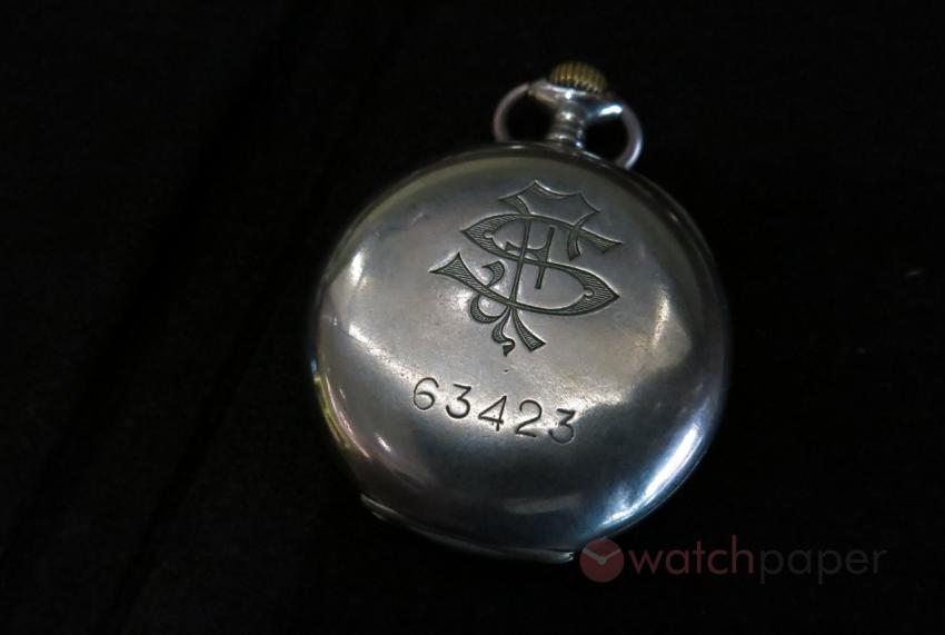 A pocket watch bearing the FS monogram that stands for Ferovia delo Stato, the Italian state-owned railway company. At the bottom you can see the employee number of the first owner.