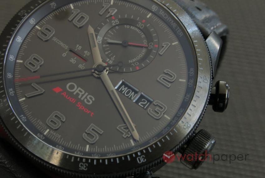 Closeup on the black DLC Oris Audi Sport Limited Edition II