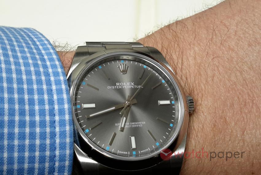 Rolex Oyster Perpetual 39mm with dark rhodium dial