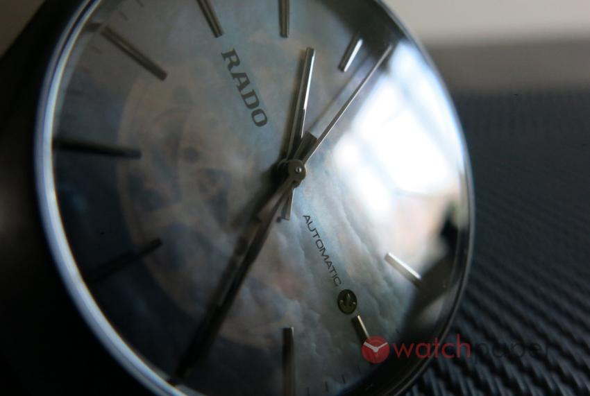 A closer look at the Rado True Open Heart dial.