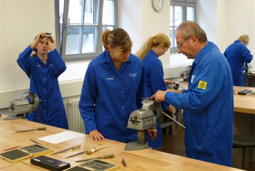 First day of school for future watchmakers at the Glashutte's Alfred Helwig school of watchmaking