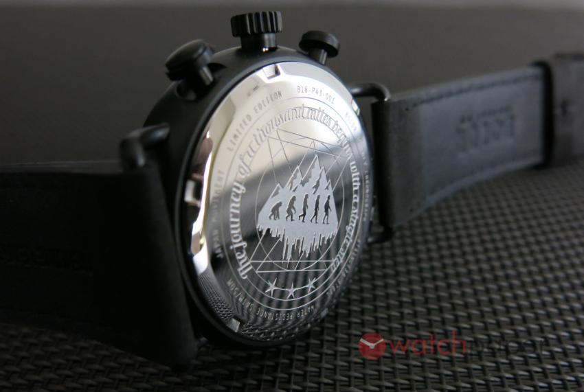 The engraved back of the BOLDR Journey Chronograph