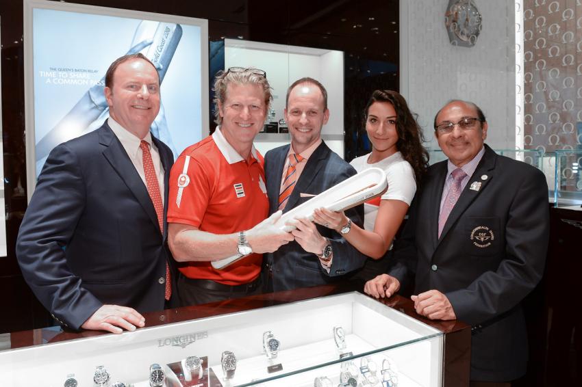 Commonwealth Games Committee Canada President Richard Powers, Retired CGC Male Athlete Curt Harnett (Cycling); Brand Manager Longines Canada Ian Charbonneau; Retired CGC Female Athlete Alexandra Orlando (rhythmic gymnast); & Commonwealth Games Regional Vice President Americas, Kalam Juman Yassin