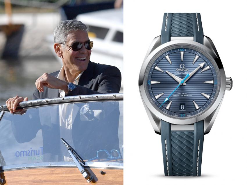 George Clooney spotted wearing an OMEGA Seamaster Aqua Terra watch in Venice