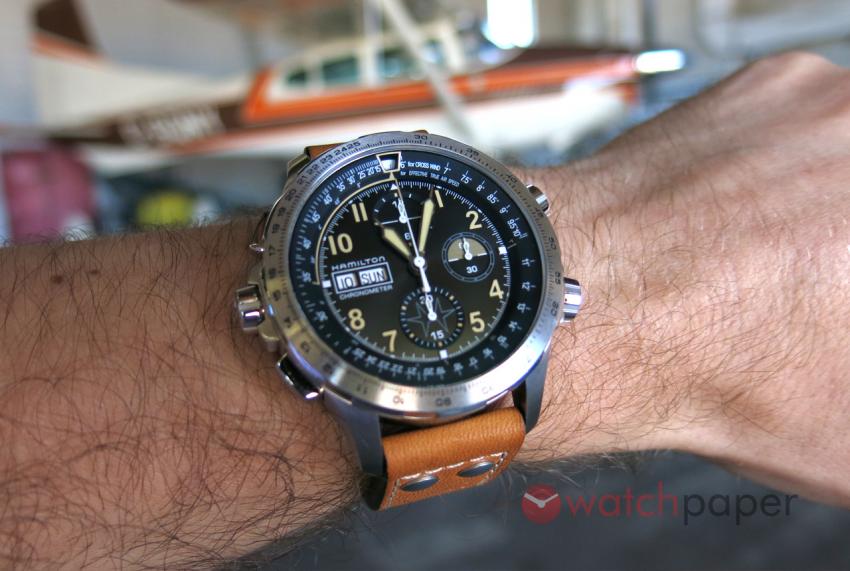 With the Hamilton Khaki X-Wind Day Date Chrono at the Buttonville Airport