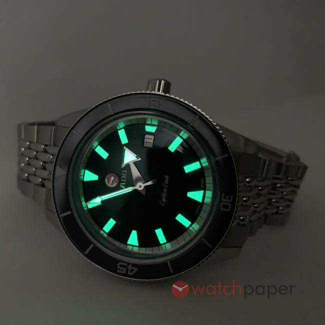 Rado Tradition Captain Cook 42 mm with lume shining